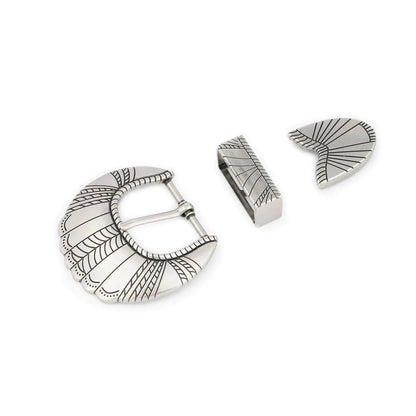 3-Pc Set Antique Silver 30mm Western Flower Belt Buckle for Men DIY Leathercraft