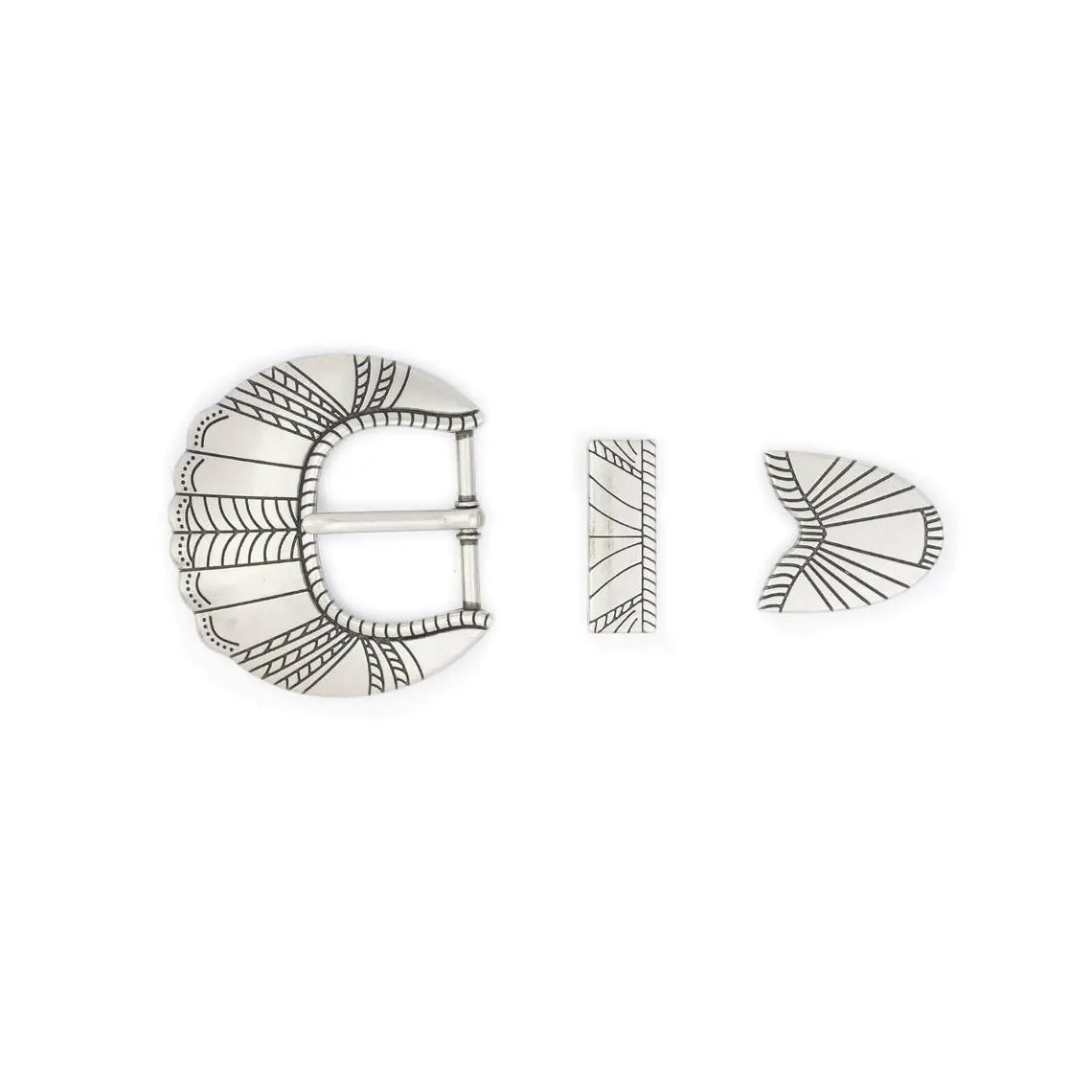 3-Pc Set Antique Silver 30mm Western Flower Belt Buckle for Men DIY Leathercraft