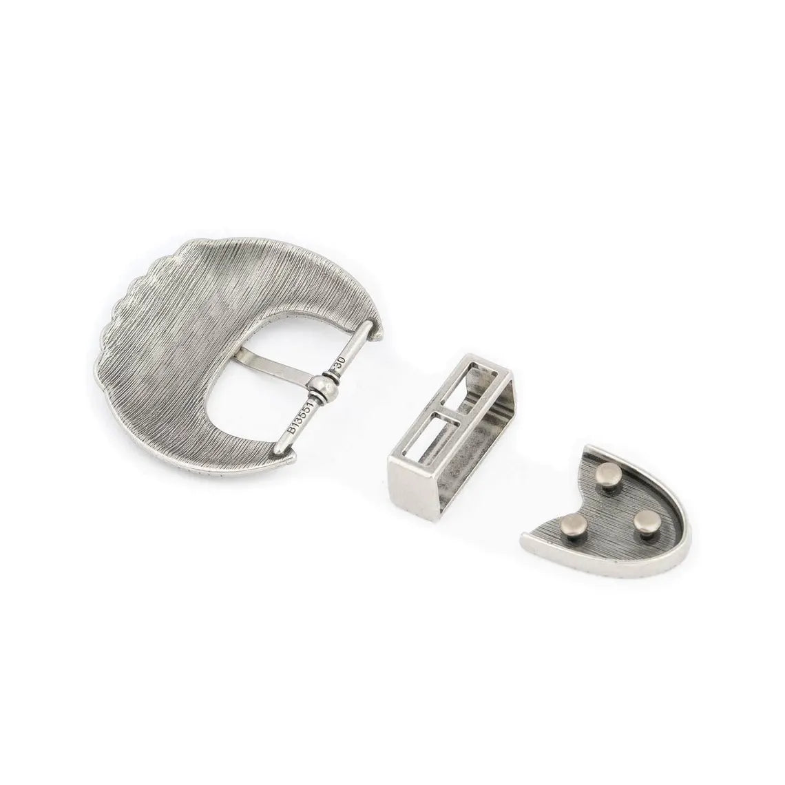 3-Pc Set Antique Silver 30mm Western Flower Belt Buckle for Men DIY Leathercraft