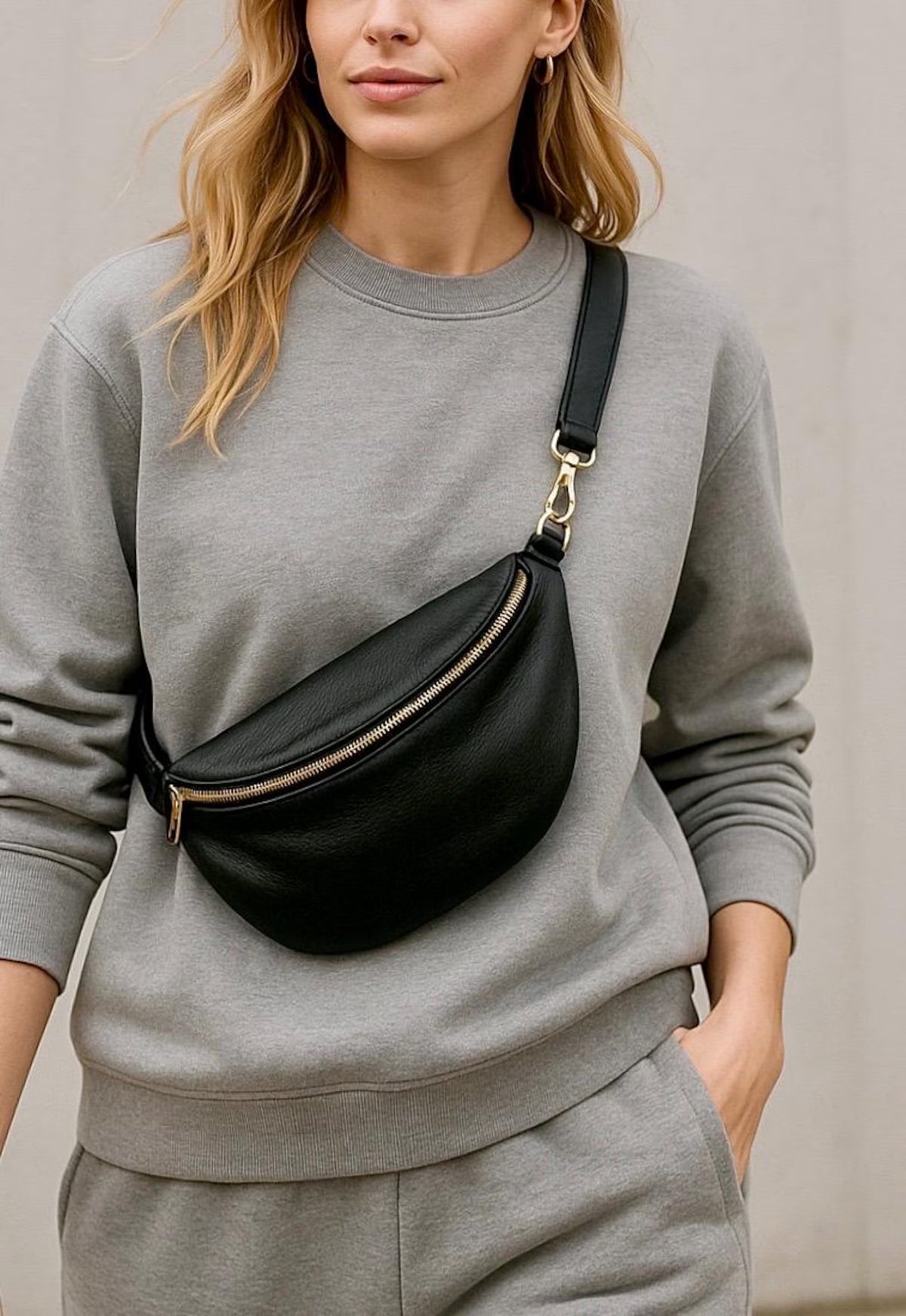 Women's Nappa Leather Hip Bag & Crossbody with Gold or Silver Hardware