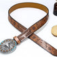 Women's Western Leather Belt – Turquoise Oval Buckle