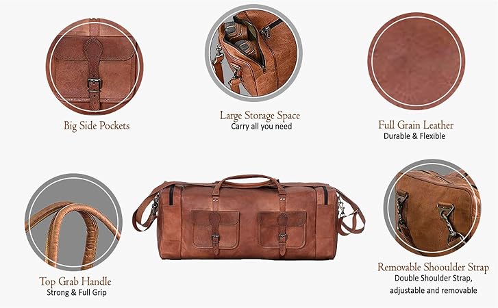 Men's Large 32" Full Grain Leather Holdall Duffel Bag