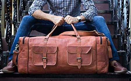 Men's Large 32" Full Grain Leather Holdall Duffel Bag