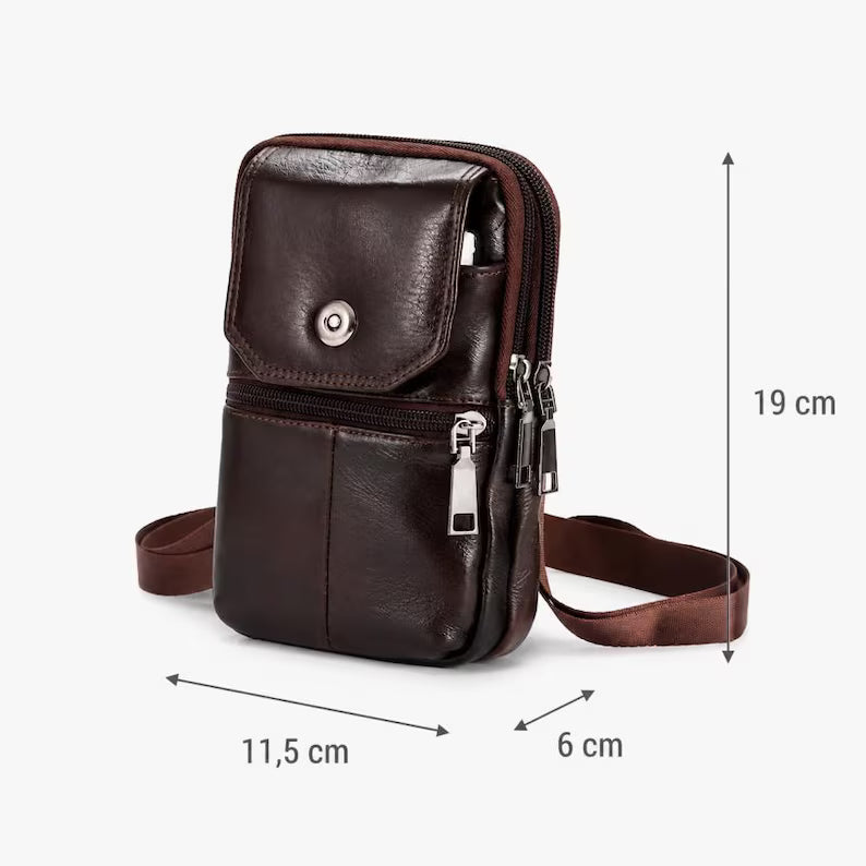 Men's Genuine Cowhide Phone Crossbody Pouch