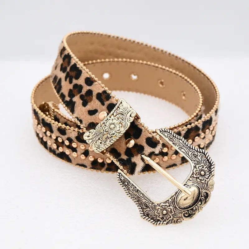 Western Leopard Print PU Leather Belt - Adjustable Statement Fit