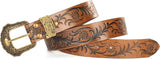 Unisex Western Belt – Golden Floral Buckle