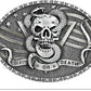 Kneeling Man Cross Skull Belt Buckle – American Flag Detail