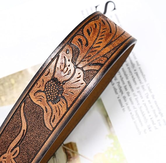 Women's Western Leather Belt – Turquoise Oval Buckle