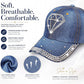 Rhinestone Denim Cap with Adjustable Metal Buckle