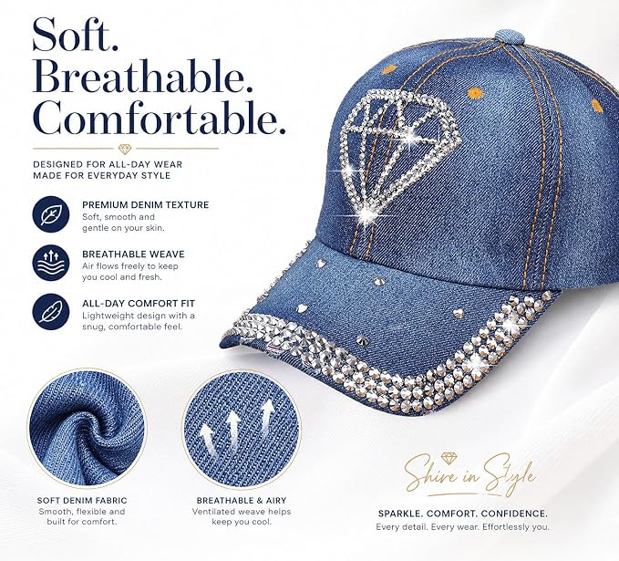 Rhinestone Denim Cap with Adjustable Metal Buckle