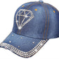 Rhinestone Denim Cap with Adjustable Metal Buckle