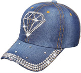Rhinestone Denim Cap with Adjustable Metal Buckle