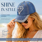 Rhinestone Denim Cap with Adjustable Metal Buckle