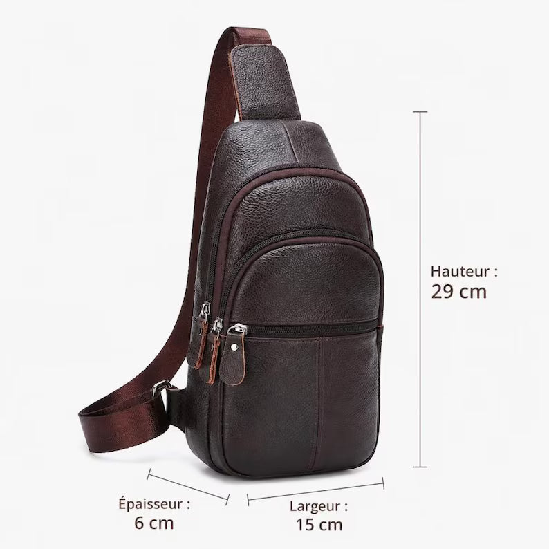 Men's Genuine Cowhide Chest Sling Bag – Multi-Pocket