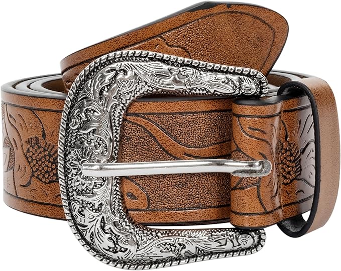Women's Vintage Leather Belt – Hollow Flower Design