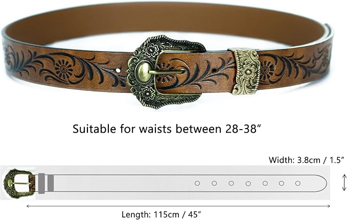 Unisex Western Belt – Golden Floral Buckle