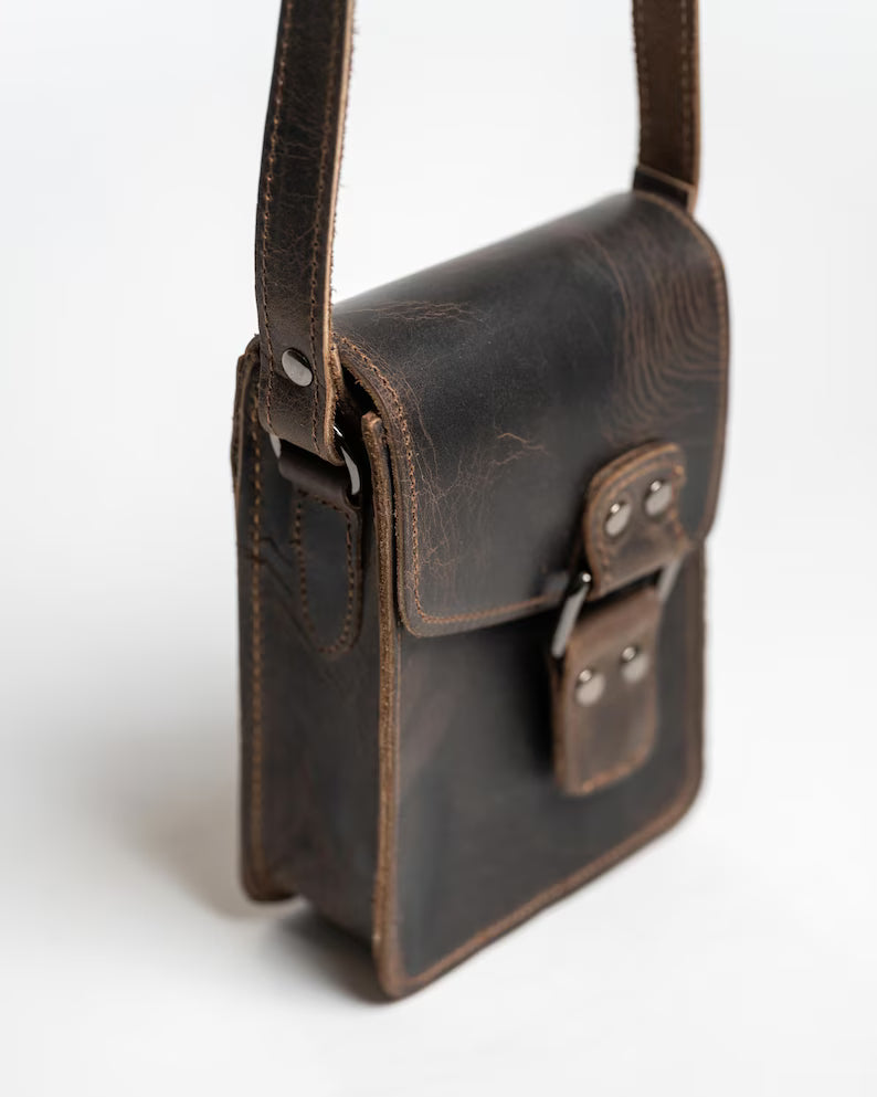 Men's Small Phone Crossbody Messenger Bag - Full Grain
