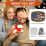 Longhorn Bull Rodeo Belt Buckle - American Flag Detail