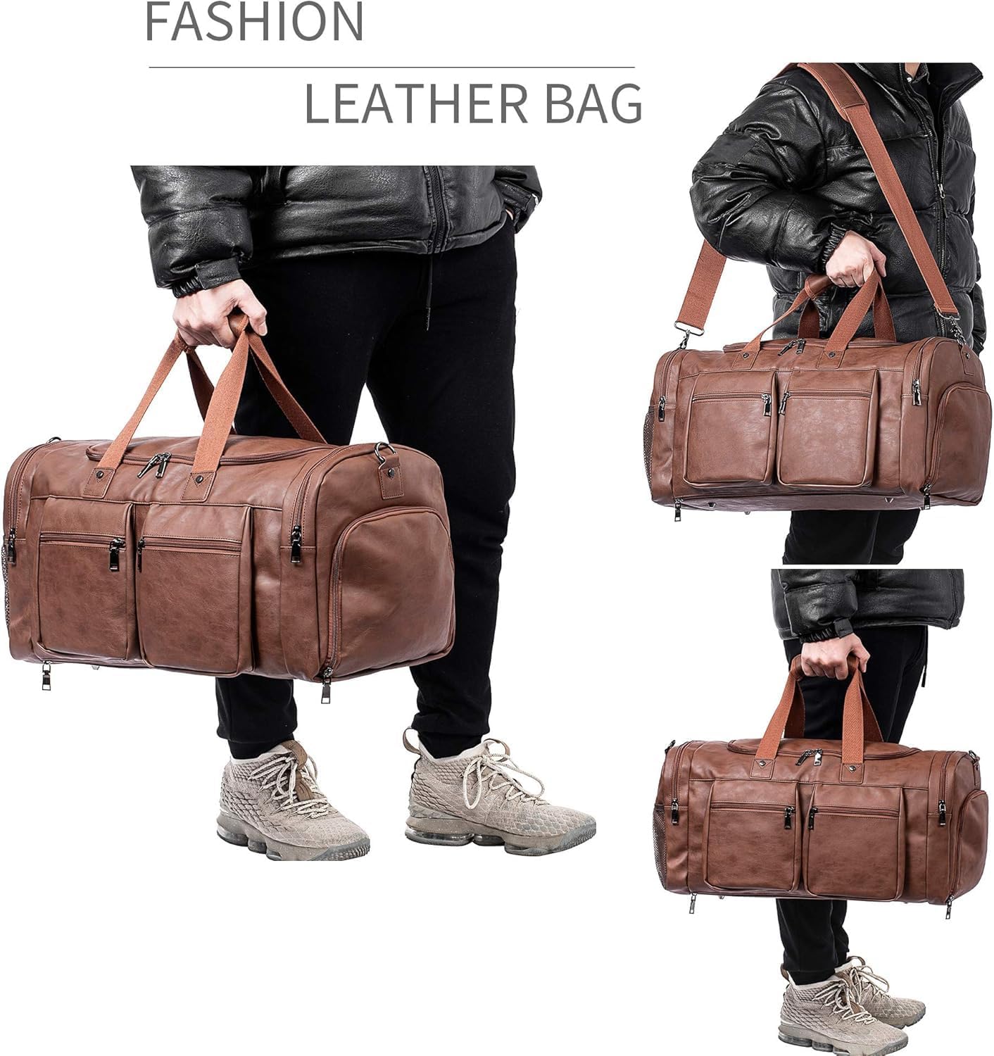 Oversized Waterproof Leather Weekender - Shoe Pouch