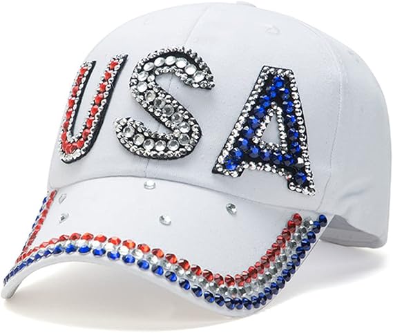 Patriotic Rhinestone Denim Baseball Cap – USA Bling