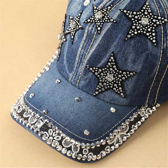 Women's Pearl Rhinestone Denim Visor Cap - Y2K