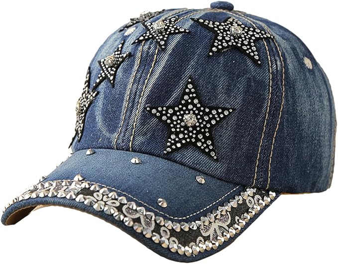Women's Pearl Rhinestone Denim Visor Cap - Y2K