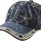 Women's Pearl Rhinestone Denim Visor Cap - Y2K