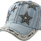 Women's Pearl Rhinestone Denim Visor Cap - Y2K
