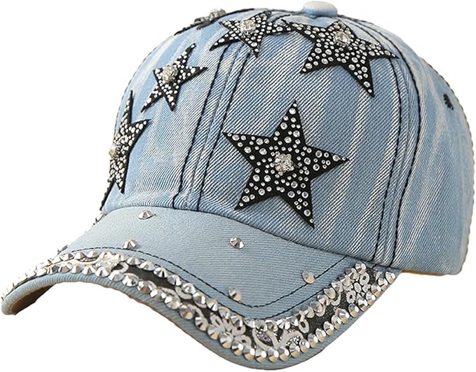 Women's Pearl Rhinestone Denim Visor Cap - Y2K