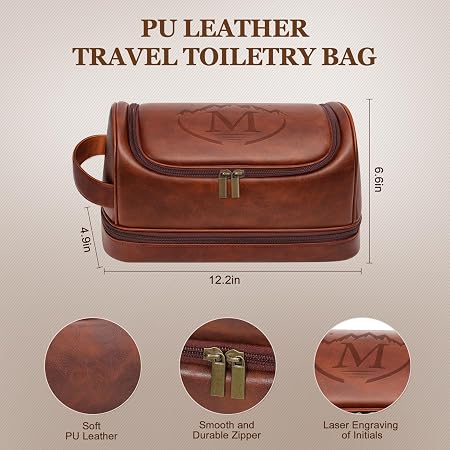 Personalized Hook Leather Toiletry Bag - Engraved