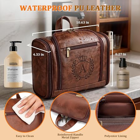 Men's Personalized Hanging Leather Dopp Kit - Large