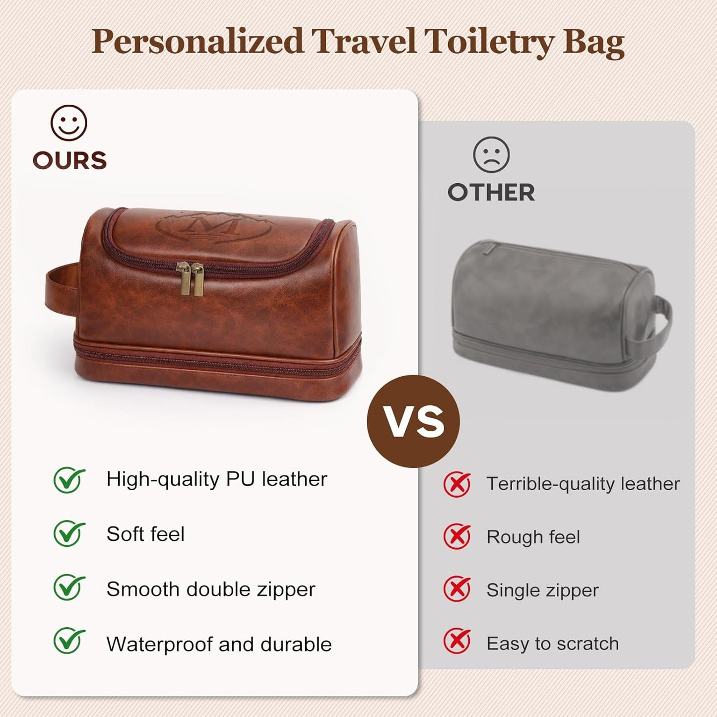 Personalized Hook Leather Toiletry Bag - Engraved