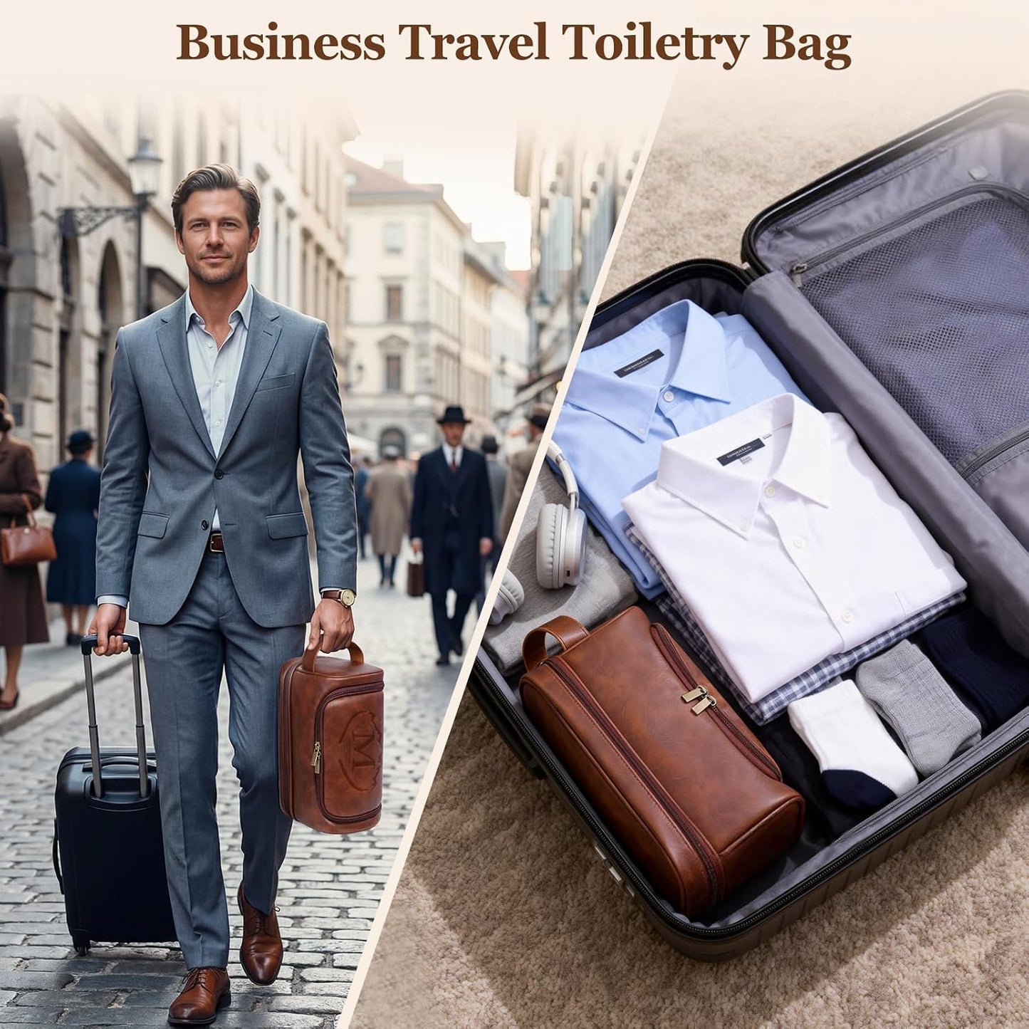 Personalized Hook Leather Toiletry Bag - Engraved