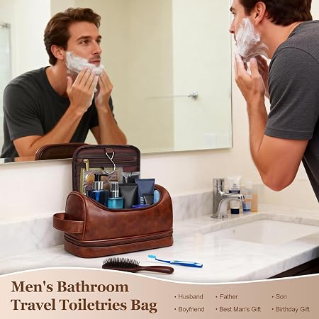 Personalized Hook Leather Toiletry Bag - Engraved