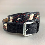 rgyle Print Hair-On Hide Leather Belt - Fur Trim Accent