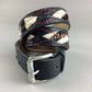 rgyle Print Hair-On Hide Leather Belt - Fur Trim Accent