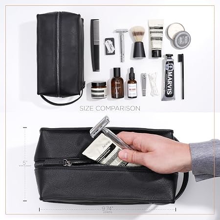Men's Rigid-Wall Waterproof Leather Shave Kit