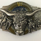 Men's Western Cowboy Belt Buckle - Texas Bull & Horse, Silver Metal