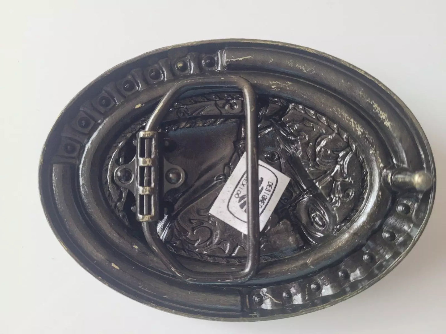 Men's Western Horse Head Belt Buckle with Turquoise Stone - Brass Finish