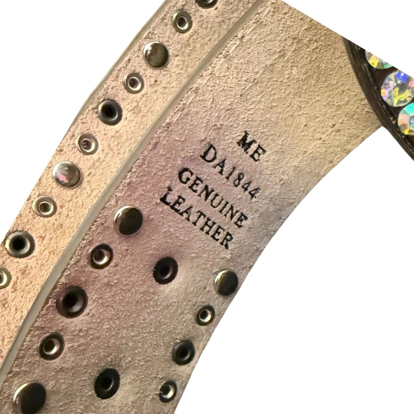 Studded Hair-On Hide Western Belt - Cream Bling Buckle
