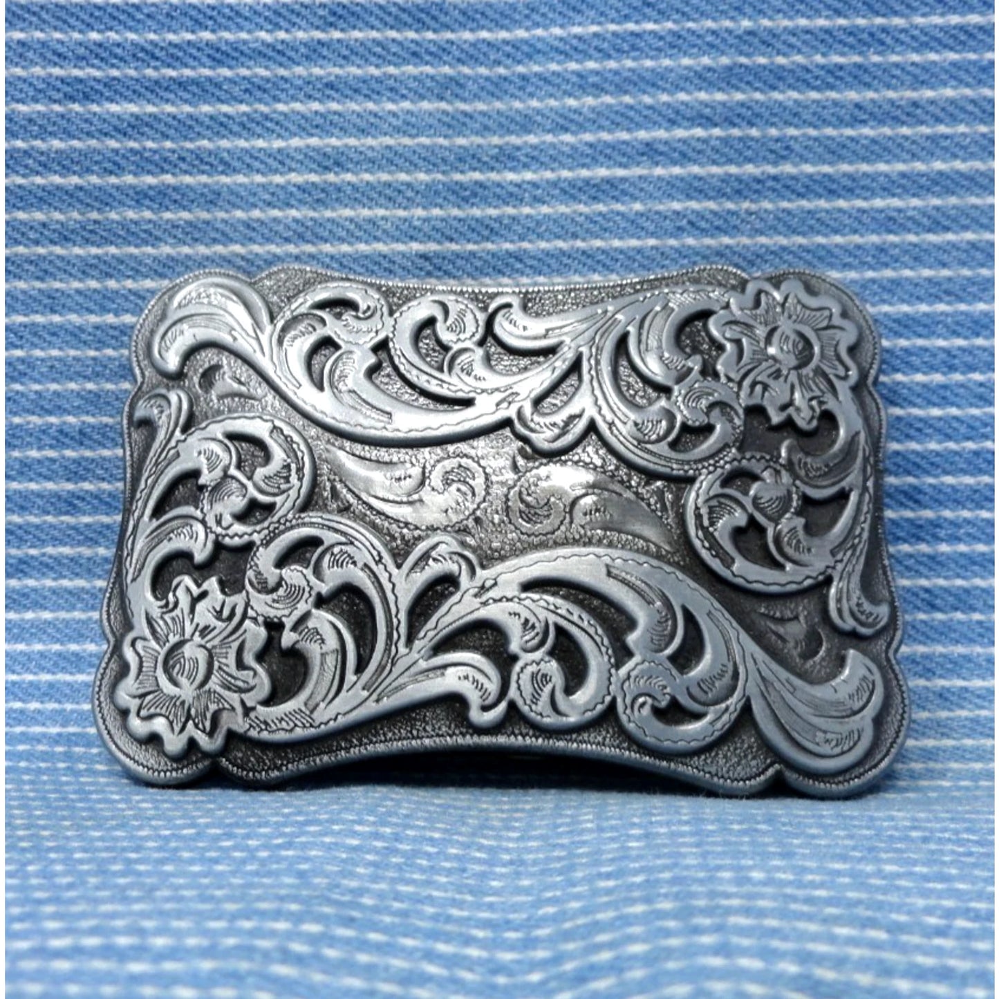 Vintage Filigree Floral Scroll Buckle - Darkened Accents