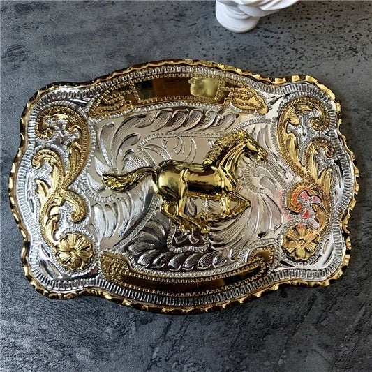 Western Rodeo Bull Rider Belt Buckle for 40mm Straps, Silver & Gold