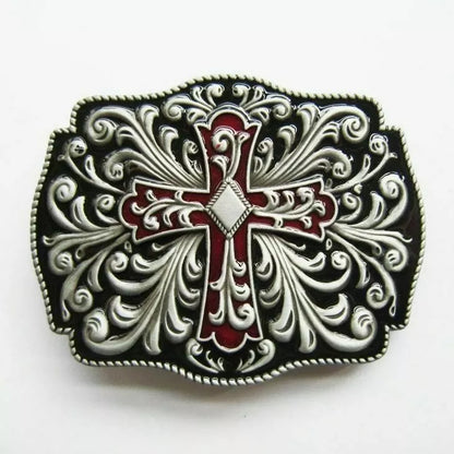Celtic Cross Floral Western Belt Buckle for Men | Enamel Alloy