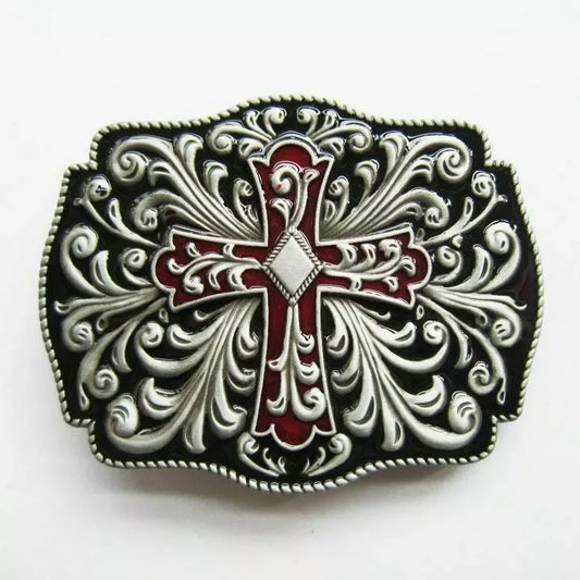 Celtic Cross Floral Western Belt Buckle for Men | Enamel Alloy
