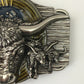 Men's Western Cowboy Belt Buckle - Texas Bull & Horse, Silver Metal