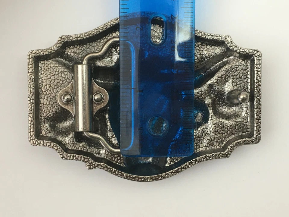 Men's Western Cowboy Belt Buckle - Texas Bull & Horse, Silver Metal