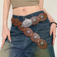 Boho Western PU Leather Disc Belt - Statement Cowgirl Waist Style