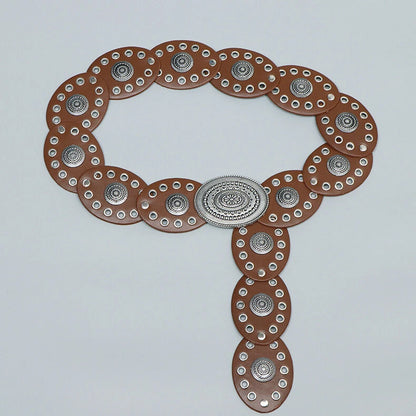 Boho Western PU Leather Disc Belt - Statement Cowgirl Waist Style