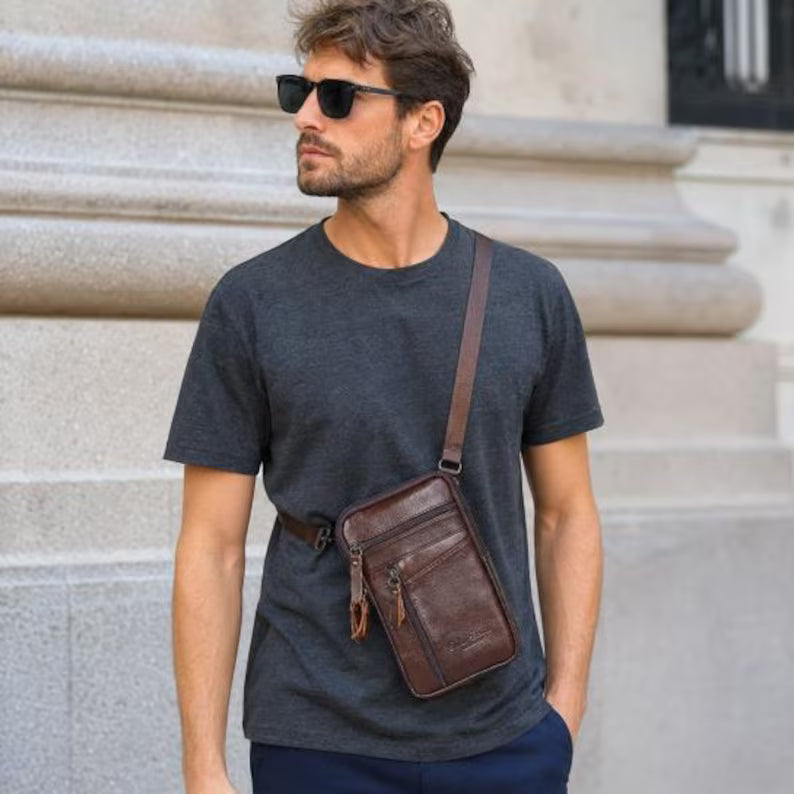 Men's Slim Leather Phone Crossbody Pouch