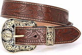 Genuine Leather Western Cowboy Belt – Engraved Buckle